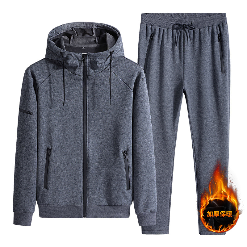 Trajes de deportes de invierno transfronterizos de algodón masculino otoño y invierno más terciopelo grueso calentamiento ocio chaqueta con capuzas grande conjunto de dos piezas image 7