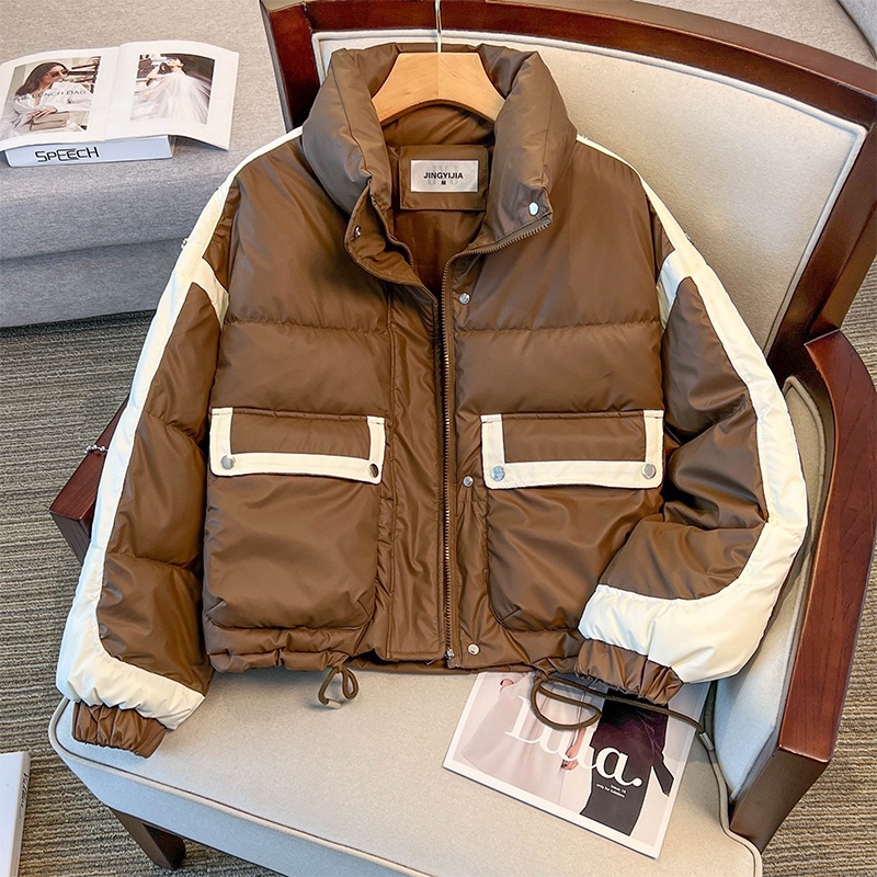 Nuevo color sin lavado PU cuero algodón casual ropa de moda corta de pluma de invierno 2025 abrigo de collar grueso image 3