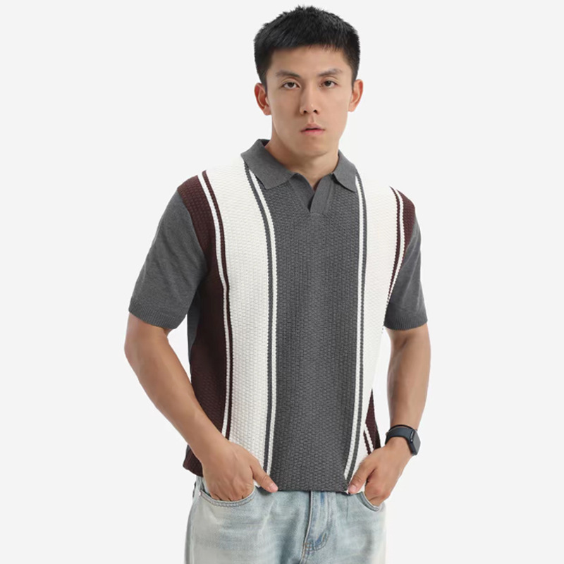 Polo camiseta de punto camiseta de manga corta camiseta hombre cuello V gaviota cuello rayas piña vieja fábrica de viento de verano al por mayor