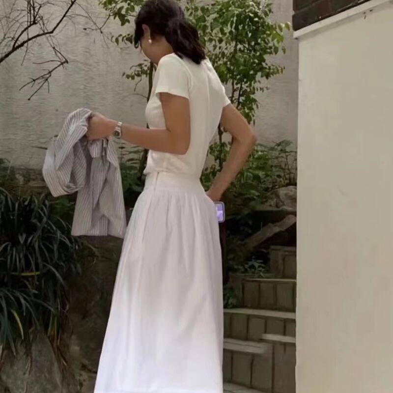 Now Korean Dongdaemun Designer No**Ing Wri**En Wide-Waisted Elegant Pleated Umbrella Skirt