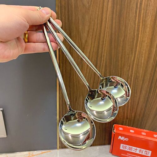 Stainless steel spoon ins high-looking Portuguese household long-handled spoon Internet celebrity adult eating round-head Western food spoon