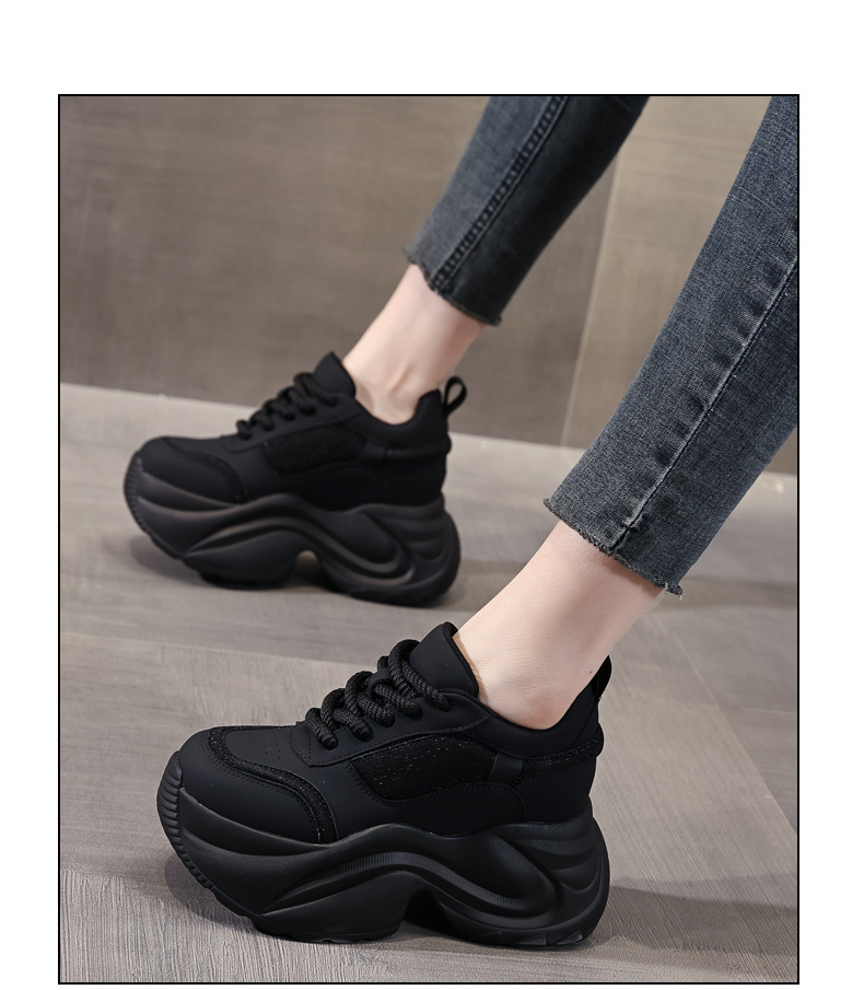 Giày sneaker nữ đế dày phối màu tăng chiều cao — Đen đỏ lót nhung chi tiết 13