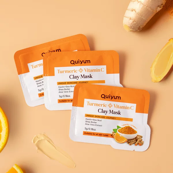 Cross-Border Quiyum Facial Mask Sheet English Turmeric Vitamin C Hydrating Moisturizing Cleansing Export Sheet 5g Manufacturer Ready Stock