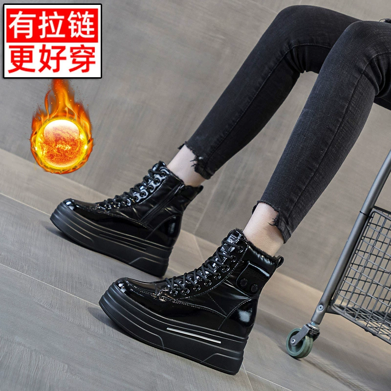 Winter platform ankle boots, genuine leather, warm lined, leisure low boots