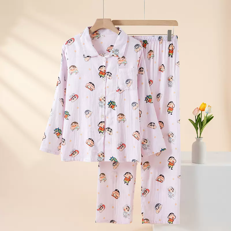 2026年新款全棉双层纱卡通印花女款长袖套装家居服柔软甜美可外穿