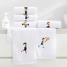 健身房运动纯棉擦汗巾25*110cm刺绣全棉加厚加长柔软吸水围巾批发