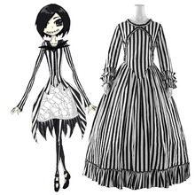哥特式黑白条纹连衣裙cosplay服装欧美英国维多利亚时代礼服衣服