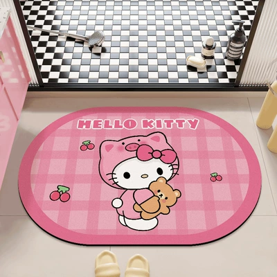 Avtomobil döşəmə paspasları — for the bathroom, household mat, doormat - hello-kitty-plaid-cherry-40x60cm-diatom-mud