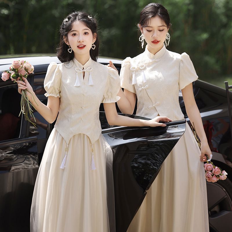 中国風のブライズメイドドレス女性のための 2024 新しい夏の姉妹グループ小さなドレスハイエンドの日常着用ブライズメイドドレス|undefined
