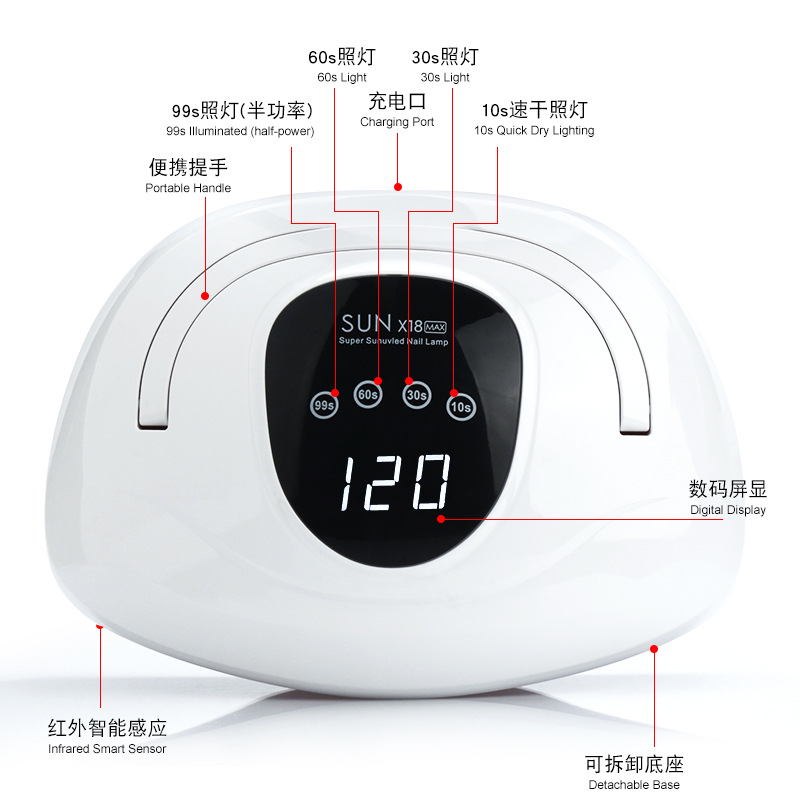 Lámpara de uñas de luz roja, lámpara para hornear de 320W de alta potencia, pegamento de esmalte de uñas, máquina de fototerapia uv de secado rápido, lámpara de uñas de dos manos, no manos negras