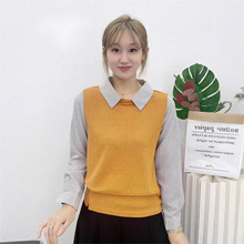 秋冬季针织拼接条纹假两件毛衣女秋冬季新款设计感慵懒针织衫上衣