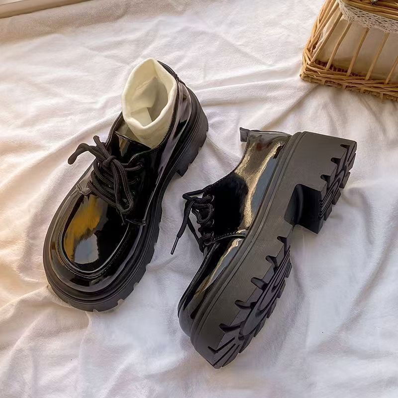 Black British Style Thick-Soled Leather Shoes with Skirts for Women 2025 Early Spring New Heightening Retro Versatile Japanese Style Jk Shoes
