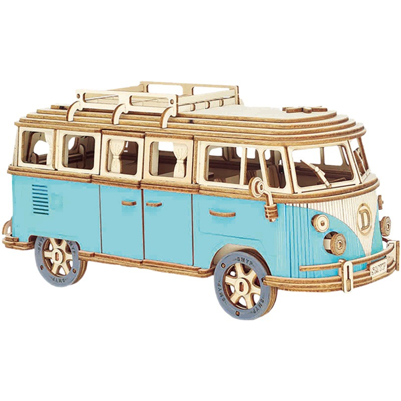 Fábrica al por mayor de madera 3D 3D rompecabezas edificio hecho a mano camping coche modelo juguete regalo decoración stay