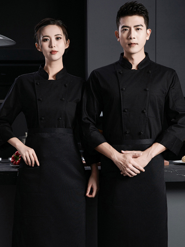 纯棉高端厨师工作服秋冬季长袖男女西餐厅餐饮大厨总厨房舒适透气|undefined