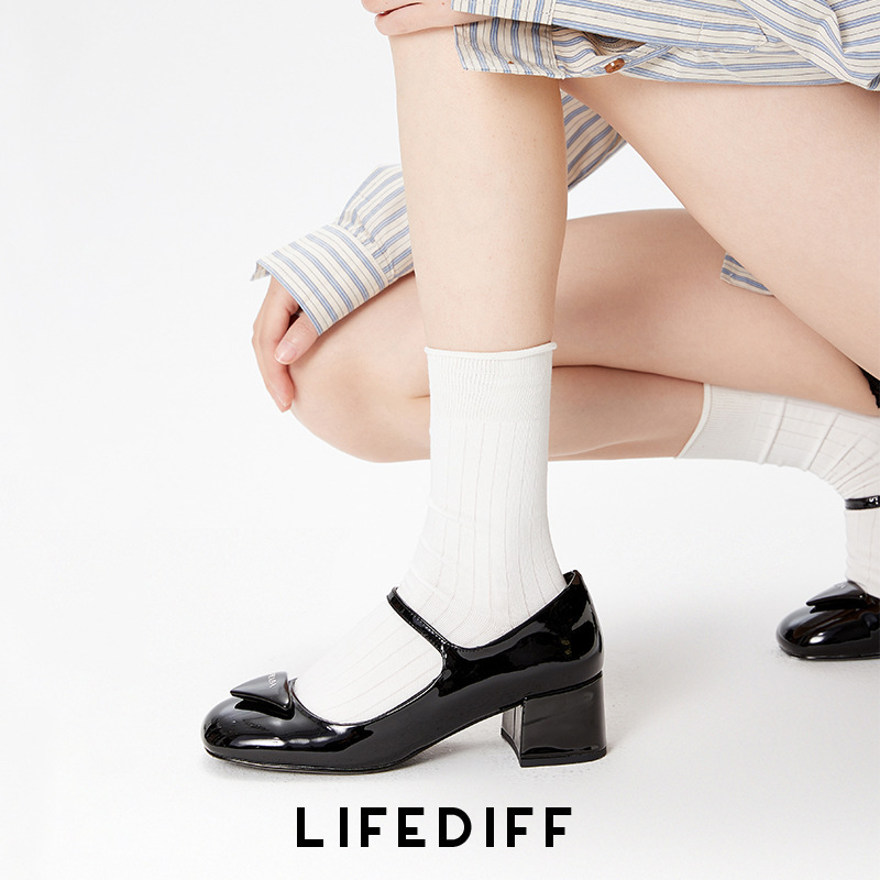 Pure Cotton Socks for Women, Thin Gray Boneless Spring & Fall Long Tube Socks, Summer Pile Socks with Small Leather Shoes 25201 Pure Cotton Socks for Women, Thin Gray Boneless Spring & Fall Long Tube Socks, Summer Pile Socks with Small Leather Shoes 25201