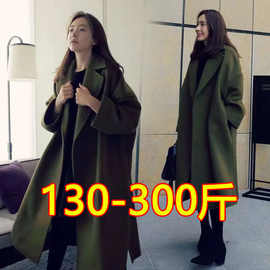 大码300斤加厚呢子大衣女秋冬2025新款胖mm韩版宽松长款毛呢外套