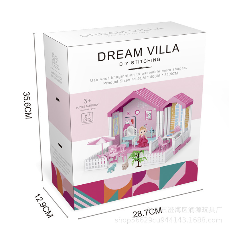 Los niños transfronterizos juegan casa princesa casa de juguete villa traje chica castillo DIY bloques de construcción simulación casa de muñecas