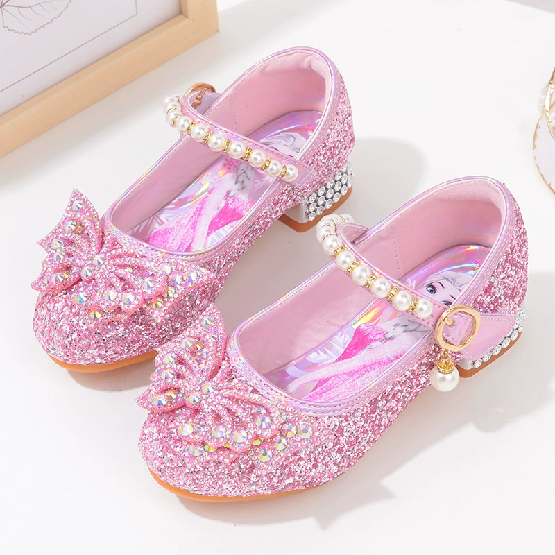 Весенне-осенняя кожаная обувь для девочек, новинка 2024 года, детская обувь с кристаллами, одиночная обувь для маленьких девочек в западном стиле, обувь принцессы Aisha