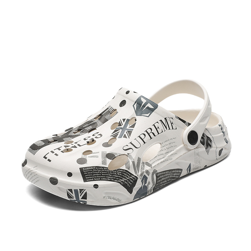 Los grandes fabricantes de Fujian zapatos con agujeros para hombres en la playa de verano 2025 nueva marca de moda perezosa plataforma de suela gruesa sandalias Baotou