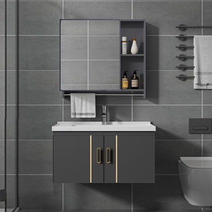 Bathroom Cabinet Combination with Washbasin, Slate Countertop, Small Apartment Washstand, Integrated Ceramic Washbasin Cabinet, Wall-Mounted