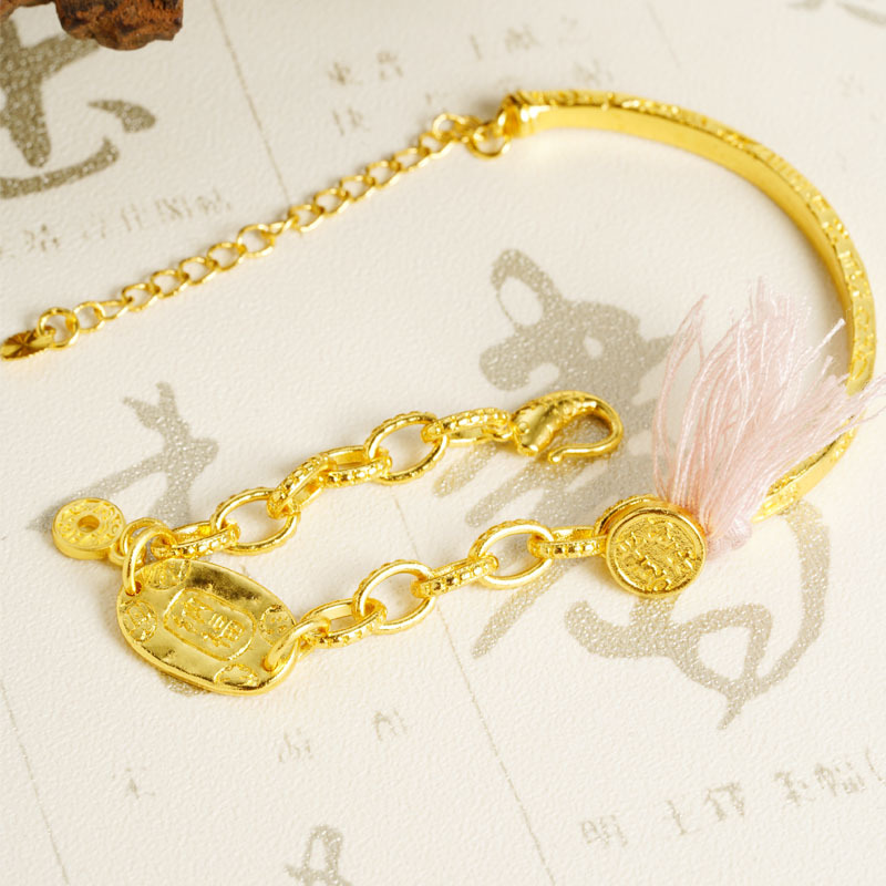 Brazalete de oro de arena para niñas brazalete de alta calidad ajustable extensión de cadena de joyería estilo nacional al por mayor