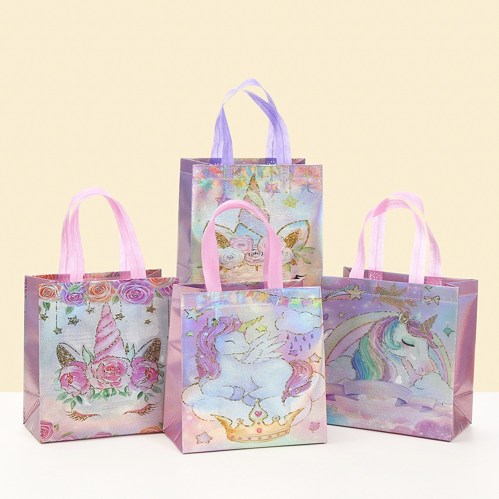 卡通独角兽无纺布派对玩具礼品包装袋手提包装袋防水折叠购物袋