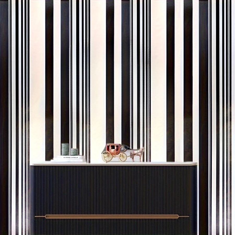 Cross-Border Nordic Black And White Striped 3D Stereo Self-Adhesive Back Wall Decoration Living Room PVC Wallpaper_voghion.com