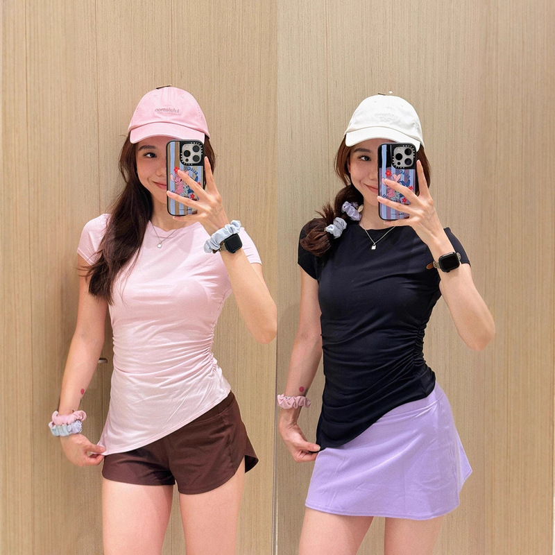 2026 Modal-Silk Same Style Asymmetrical Modal Silk Blend Slit Casual Sports T-Shirt Thin Version