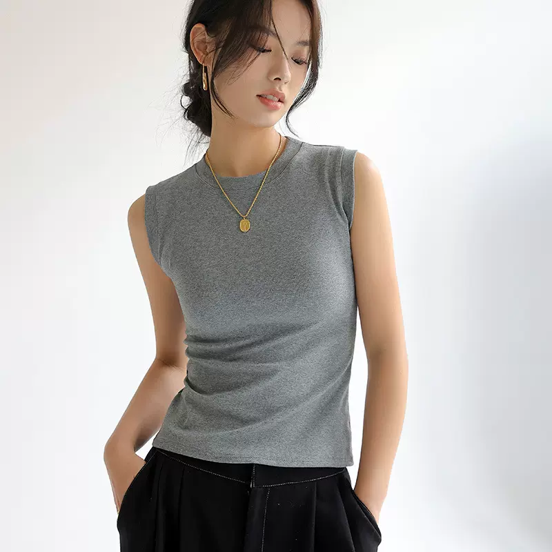严选圆领纯色百搭休闲吊带背心女夏季新款内搭打底无袖遮副乳上衣