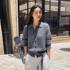 MOXI 十三行女装2025秋季新款韩版针织衫开衫女长袖镂空毛织上衣