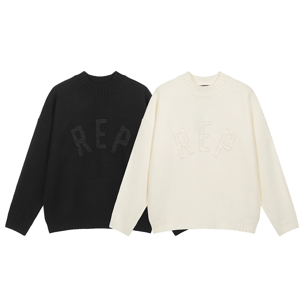 Otoño y invierno nuevo representante letras pegatinas bordadas suéter de cuello redondo suéter de tendencia suelta camiseta de punto