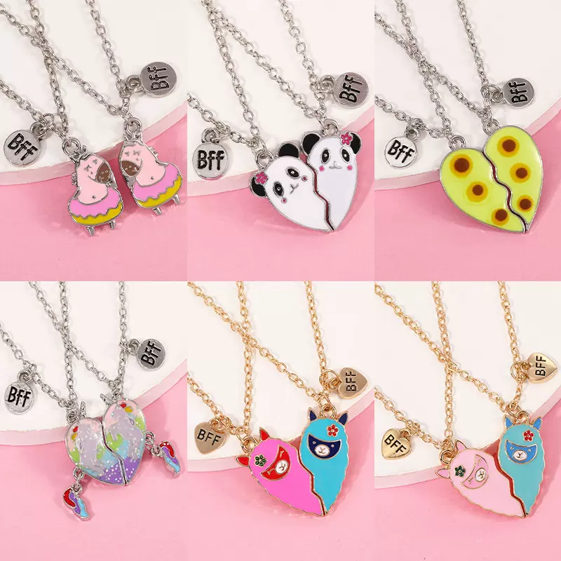 跨境新品好朋友Best Friends爱心项链爱心儿童卡通闺蜜吊坠