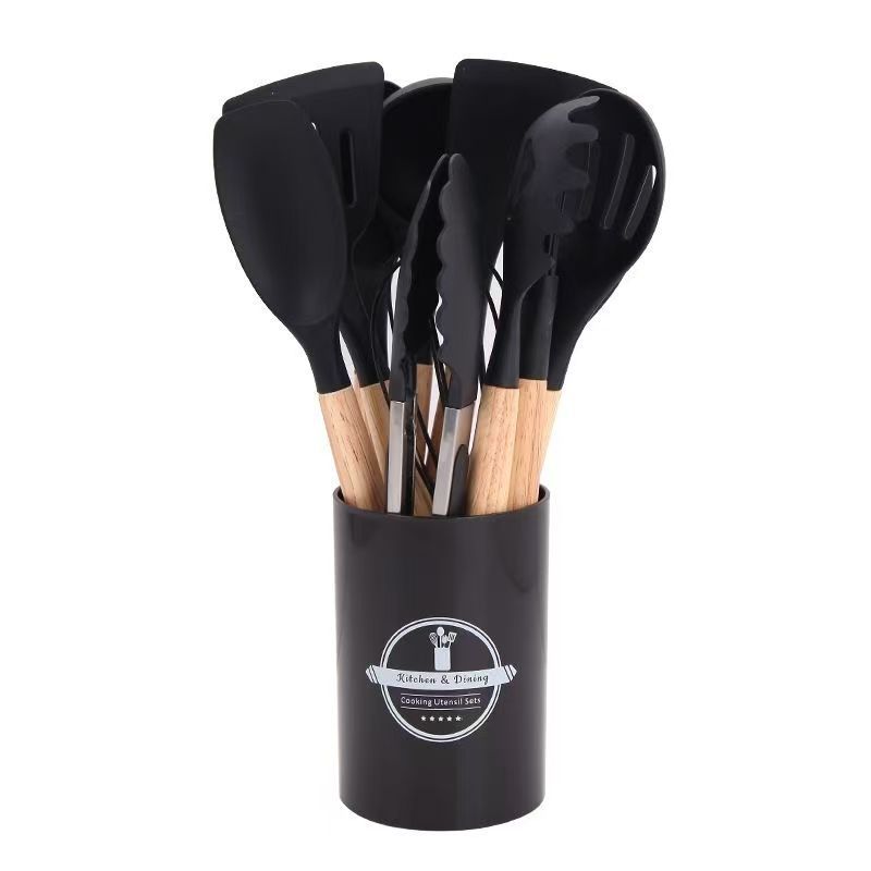 Comercio exterior venta caliente set de cocina de silicona 12 piezas set de silicona antiadherente set de barril de almacenamiento giratorio
