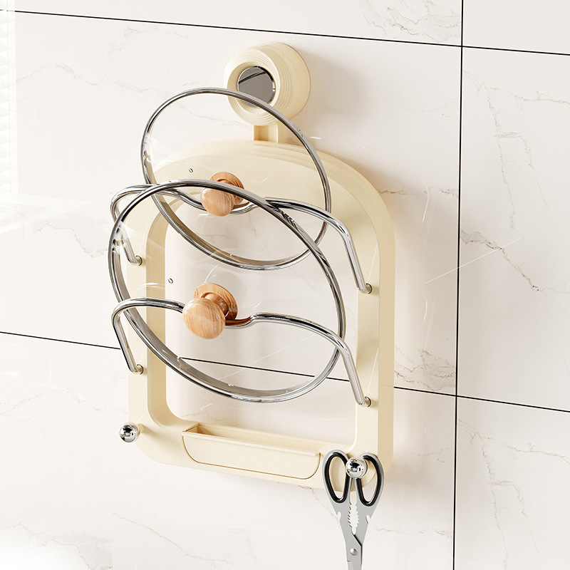 pot cover rack wall-mounted punch-free chopping board rack removable draining tray kitchen storage sucker pot cover rack wholesale