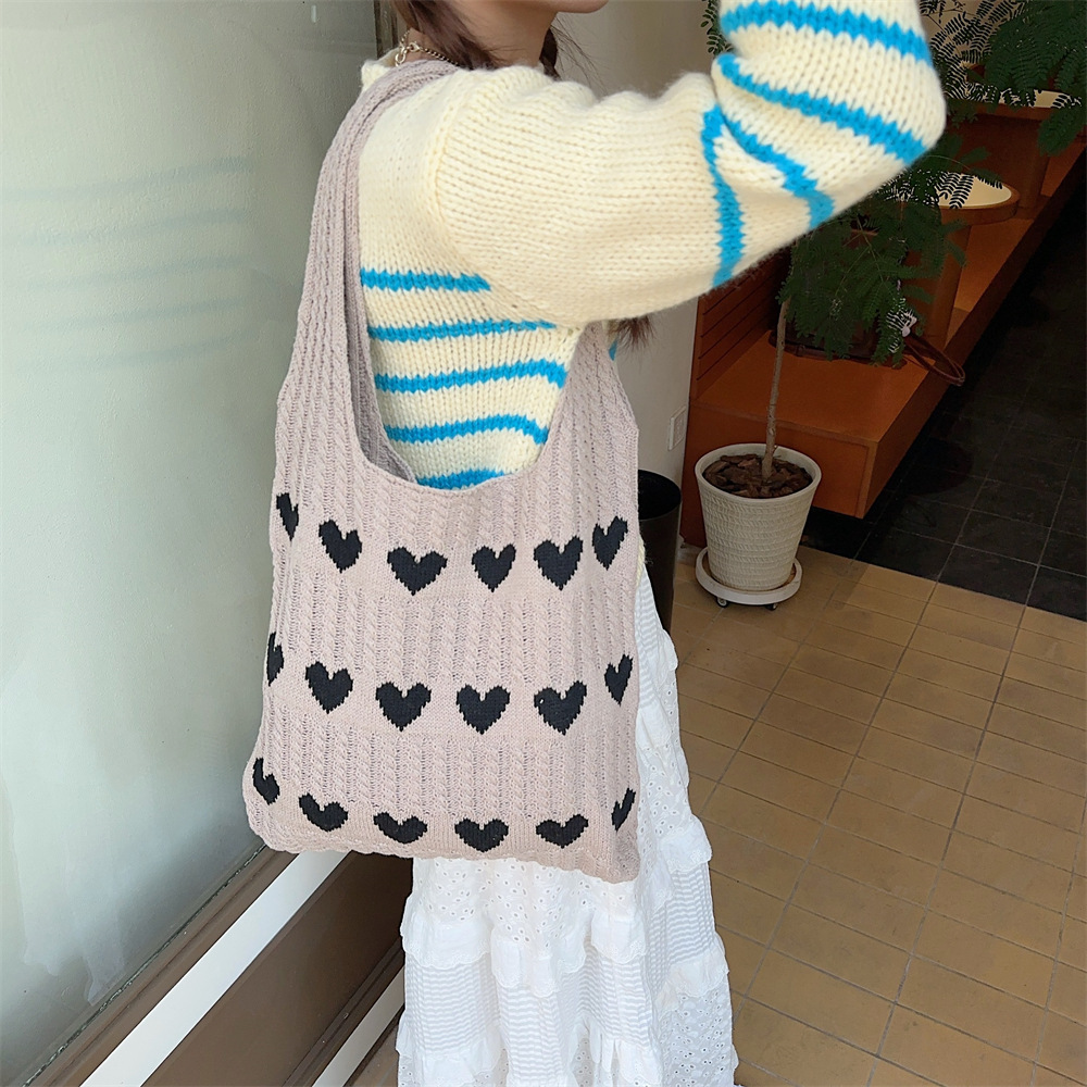 310161 Knitted heart-shaped Wool Bag for Women 2023 Autumn/Winter new single-shoulder handbag, portable tote bag for shopping undefined