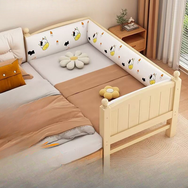 Mlo Solid Wood Baby Splicing Bed with Wide Guardrail for Boys and Girls Single Bedside Bed Kidsren's Splicing Large Bed
