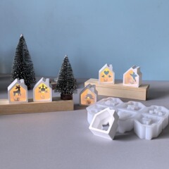 6连圣诞造型模具圣诞房子氛围灯装饰石膏滴胶模具