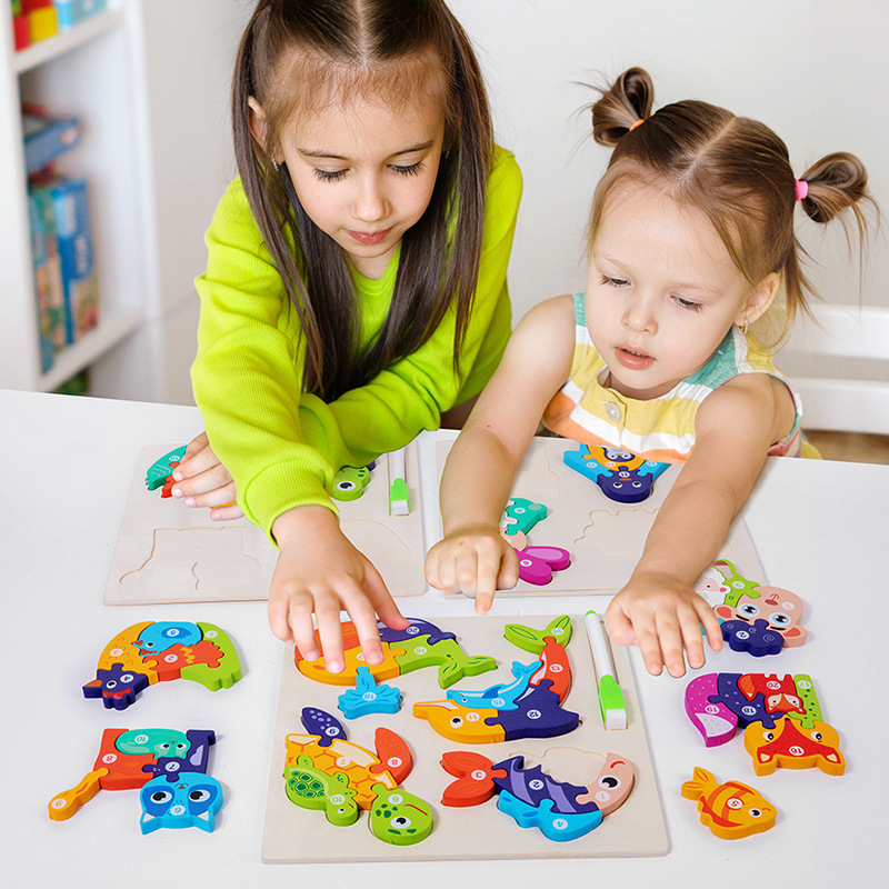 Puzzle de madera tridimensional de crecimiento tablero de dibujo dos en uno juguetes de bloques de granos para niños juguetes de madera de educación temprana