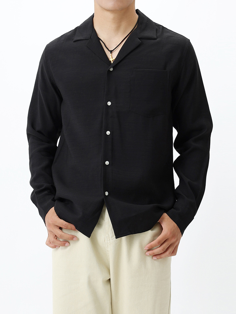 2025 camisa de lino ligera de lujo nuevo estilo de cuello gaviota japonés de bolsillo casual versátil camisa de manga larga hombre hombre