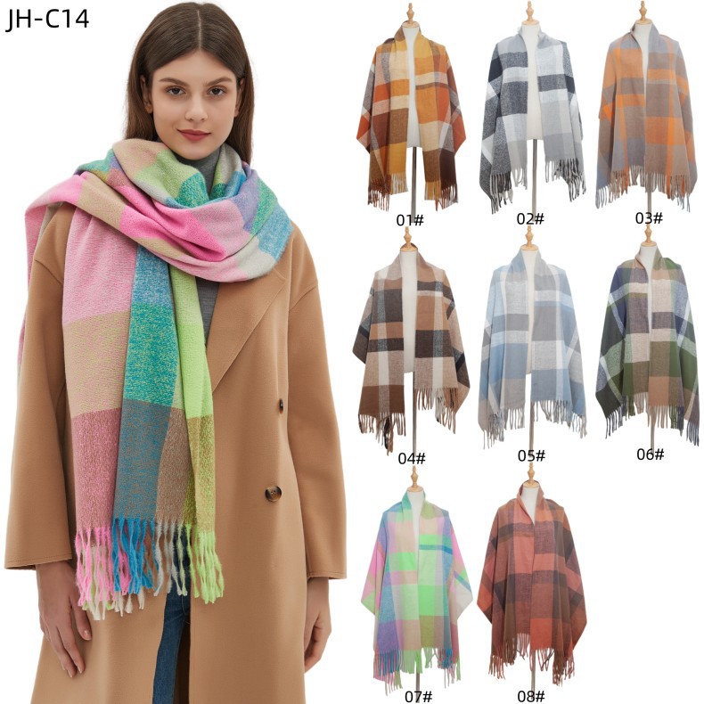 300g Weight Scarf Classification Outdoor, Daily Occasion Women's Casual Simple Style Lattice Polyester Tassel Scarf