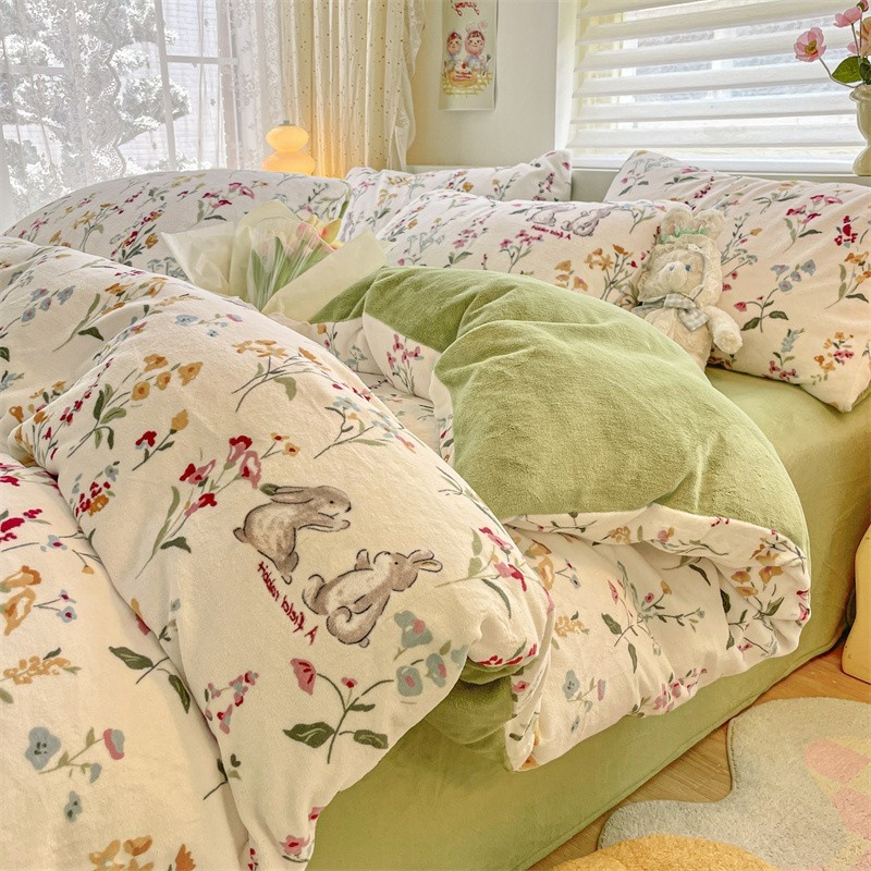 Winter Milk Velvet Bedding Seven-Piece Quilt Set Winter Quilt Four-Piece Set with Quilt Core Bed Sheetss and Pillows Complete Set for Women