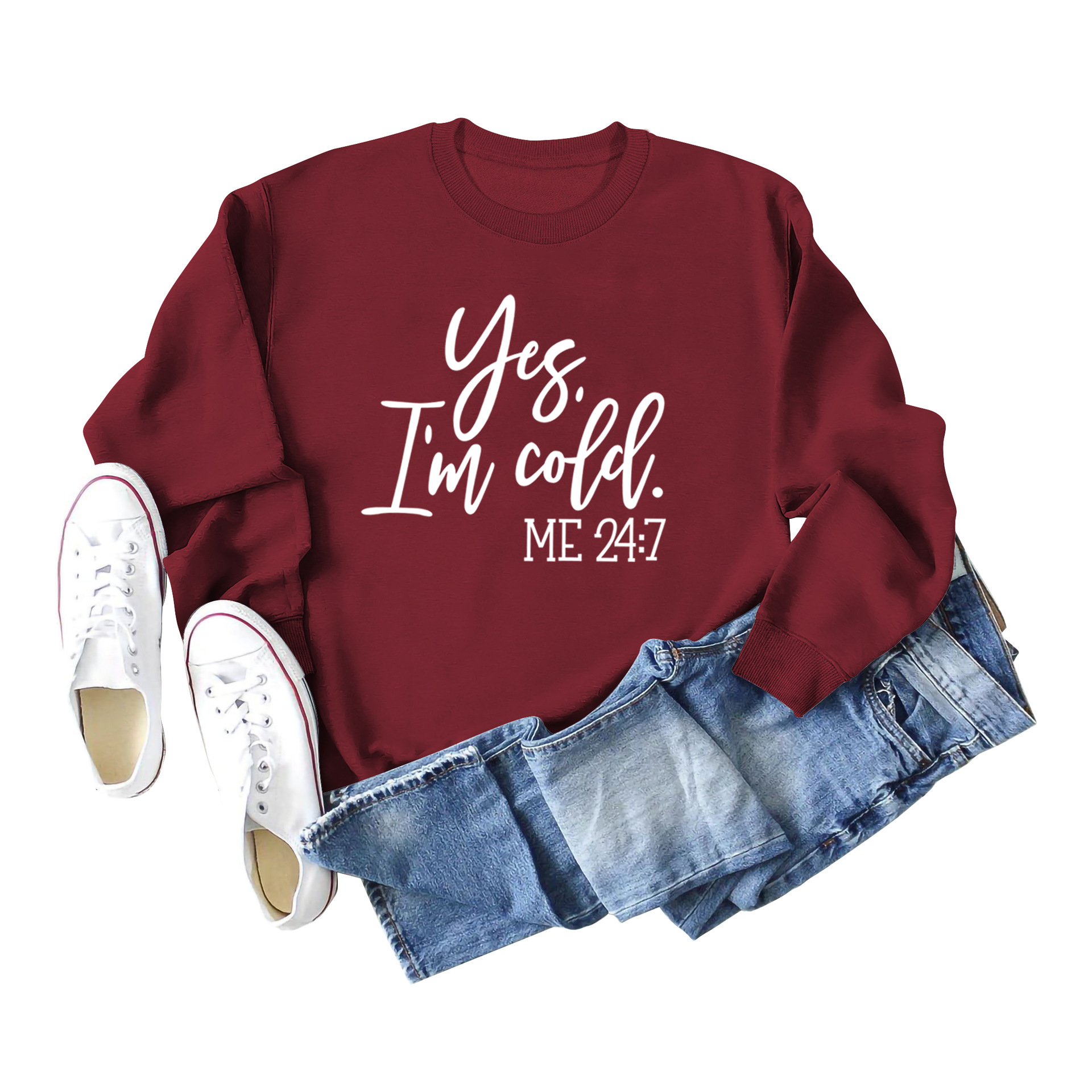 Suéter de punto con estampado de letras casuales sueltos de Amazon Yes 'I'm Cold nueva ropa de mujer de comercio exterior con cuello redondo