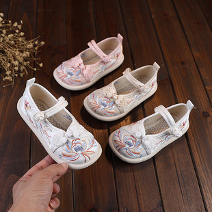 Hanfu Embroidered Shoes Women's Shoes Ethnic Style Embroidered Cloth Shoes Children's Dance Shoes Chinese Style Shoes with Beef Sole