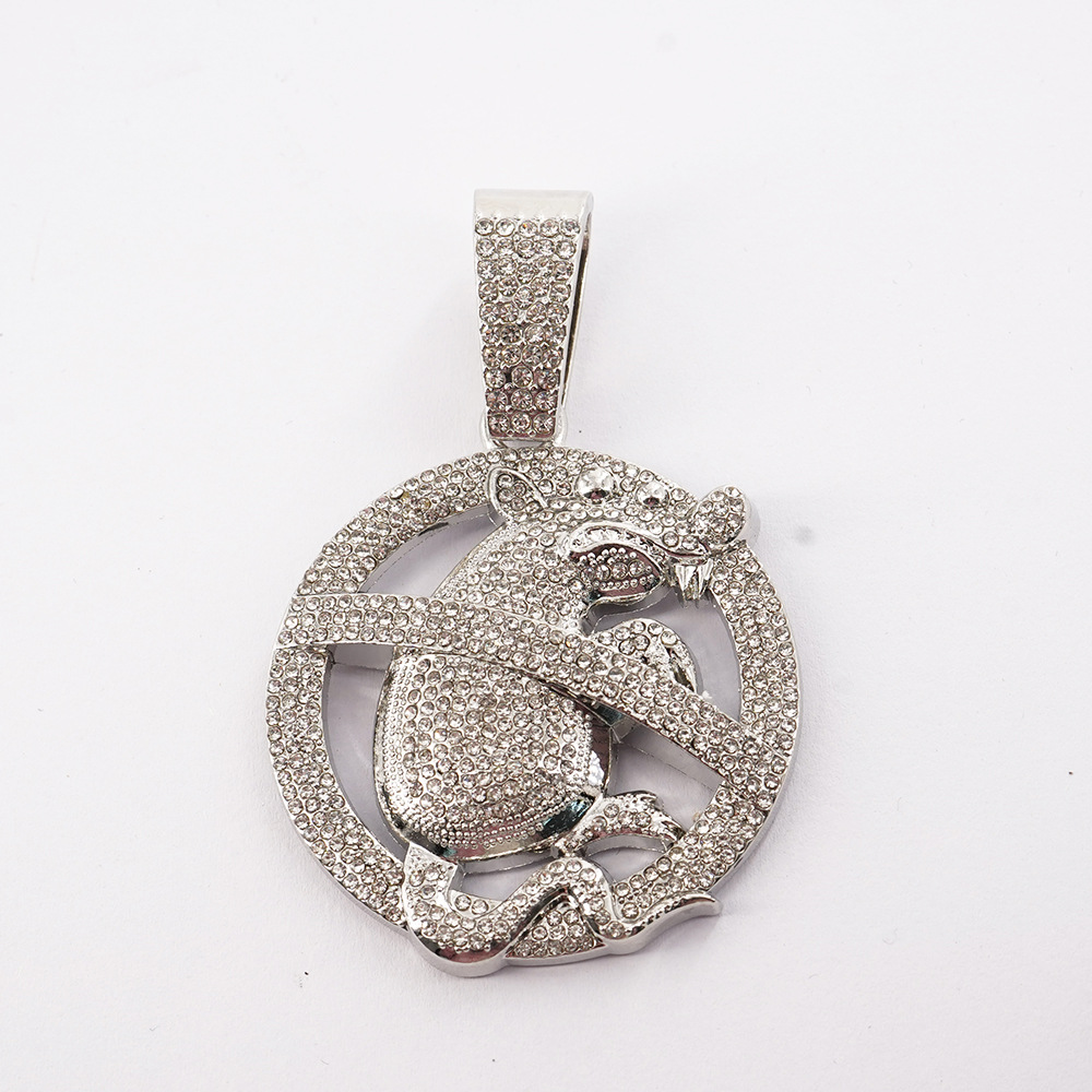 Nuevos productos transfronterizos europeos y estadounidenses de aleación de diamante completo collar colgante de ratón hip-hop con joyería collar cubano al por mayor
