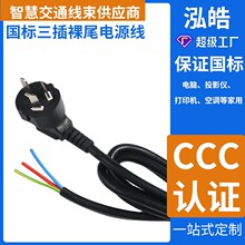 定制電線帶插頭3芯純銅ccc認證國標電源線彎頭國標三插裸尾電源線
