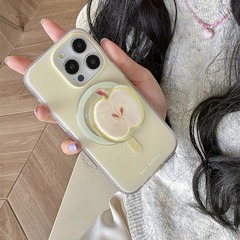 Fun Double-Layer Magnetic Green Apple Phone Case for iPhone15ProMax Apple14/13/12, Girly Heart