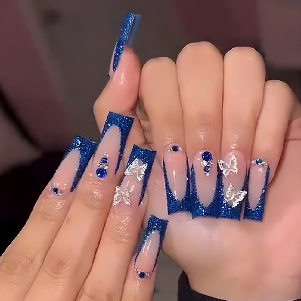 Comercio exterior mariposa tridimensional francesa Uña de vestir Y2K Chica caliente Diamante de viento Uña falsa 24 piezas Uña de manicura al por mayor image 1