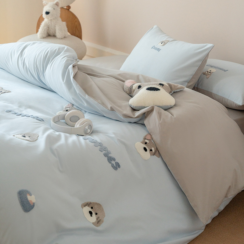 25 Spring South Korea Designer 80S Cotton Cute Towel Embroidered Four-piece Set Long-staple Cotton Children's Student Cotton 3 Pieces