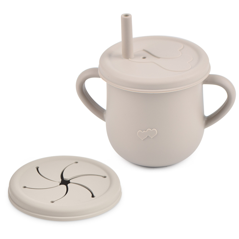 Silicona de grado alimenticio para niños snack Cup mango binaural portátil resistente a la caída con taza de paja de bebé taza de bebida de silicona