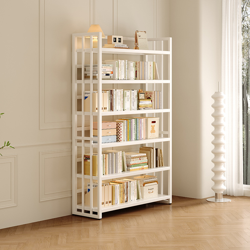 Estante de acero de viento crema estantería de libros para niños sala de estar almacenamiento estantería de exposición de hierro forjado estantería de piso integrado contra la pared